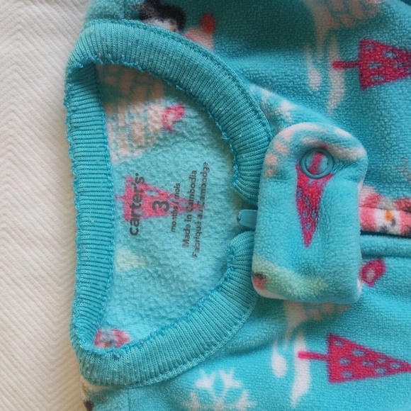 carter's winter fleece zipper footie sleeper pajamas 3 months baby girl - Picture 2 of 5